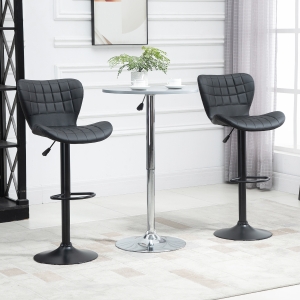 HOMCOM Bar Stools Set of 2 Adjustable Height Swivel Bar Chairs in PU Leather with Backrest & Footrest, Black