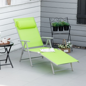 Outsunny Steel Fabric Outdoor Folding Chaise Lounge Chair Recliner with Portable Design & 7 Adjustable Backrest Positions - Green