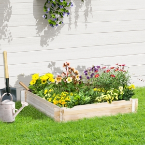 Outsunny 39'' x 39'' Screwless Raised Garden Bed, Wooden Planter Box, Easy DIY Herb Garden for Vegetable Flower Herb Outdoor Lawn Yard Patio