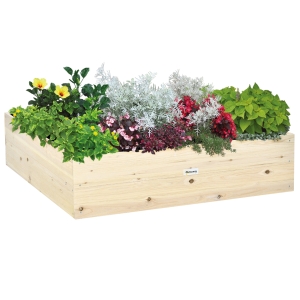 Outsunny 46'' x 46'' Wooden Raised Garden Bed, Elevated Planter Box for Backyard, Patio to Grow Vegetables, Herbs, and Flowers
