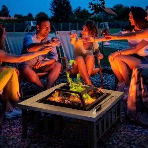 Outsunny 34" Outdoor Square Firepit Steel Stove Portable with Spark Screen Cover Log Grate Poker and Rain Cover