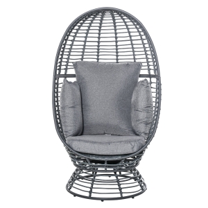 Outsunny Outdoor Wicker Egg Chair with Cushion, Lounge Chair Rattan 360 Degree Round Basket Chair for Backyard Garden Lawn Indoor Living Room, Grey