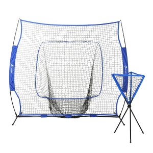 Soozier 7.5' x 7' Portable Baseball Batting Net Set with Catcher Net, 120 Ball Pitching Collector, & Tee Stand - Blue