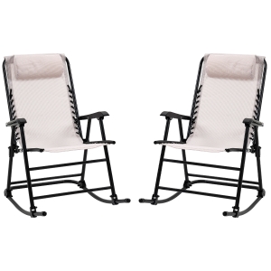 Outsunny Mesh Outdoor Patio Folding Rocking Chair Set - Cream White