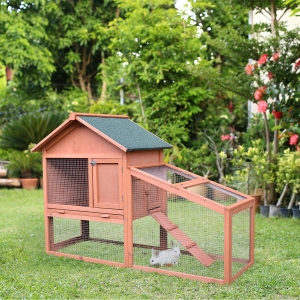 PawHut Outdoor Rabbit Hutch 2 tier Home Small Animals W/ Ramp
