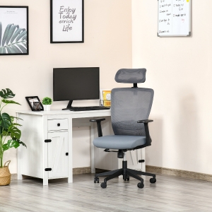Vinsetto Mesh Office Chair with Lumbar Back Support High Back Swivel Task Chair, Adjustable Height Head Pillow, Blue Grey