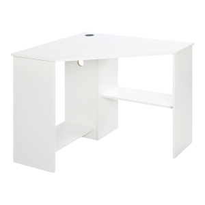 HOMCOM Corner Desk Triangle Corner Office Computer Writing Desk White Multi-Tier Writing Table for Home & Office with Multiple Shelf Build & Sturdy Design - White