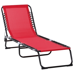 Outsunny 4-Position Reclining Beach Chair Chaise Lounge Folding Chair with Comfort Ergonomic Design - Wine Red
