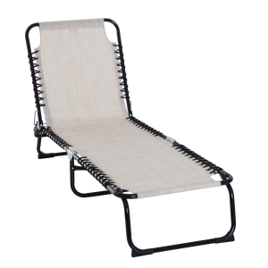 Outsunny 3-Position Reclining Beach Chair Chaise Lounge Folding Chair - Cream White