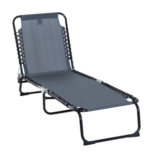 Outsunny 4-Position Reclining Beach Chair Chaise Lounge Folding Chair - Grey