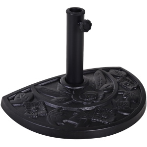 Outsunny 20lbs Half Round Patio Umbrella Base Outdoor Decorative Resin Parasol Stand Holder for Φ1.5", Φ1.9" Pole, for Lawn, Deck, Backyard, Garden, Black
