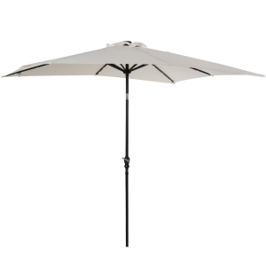 Outsunny 9' x 7' Patio Umbrella Outdoor Table Market Umbrella with Crank, Solar LED Lights, 45° Tilt, Push-Button Operation, for Deck, Backyard, Pool and Lawn, White