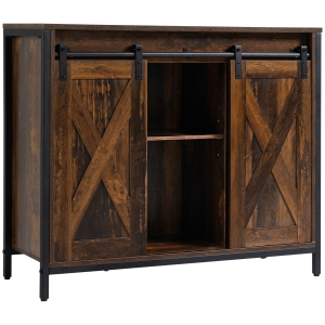 HOMCOM Industrial Sideboard, Buffet Cabinet with Sliding Barn Doors, Storage Cabinets and Adjustable Shelves, Rustic Brown