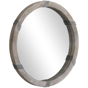 HOMCOM 31" Wood Wall Mirror, Round Mirror for Wall, Natural Wood Color