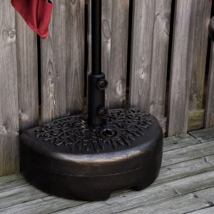 Outsunny Half Round Umbrella Base Fillable Patio Umbrella Stand Holder for Lawn, Deck, Backyard, Garden, 35 lb Water or 42 lb Sand, Bronze