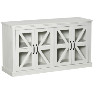 HOMCOM Rustic Kitchen Sideboard, Glass Door Buffet Cabinet, TV Stand with Adjustable Shelf, White