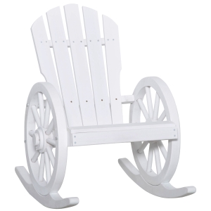 Outsunny Rustic Wood Adirondack Rocking Patio Chair w/ Slatted Design, Wheel Armrests