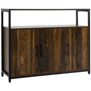 HOMCOM Industrial Kitchen Sideboard, Buffet Cabinet with Storage Open Compartment and Adjustable Shelves, Rustic Brown