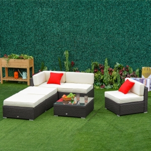 Outsunny 6pcs All-weather Rattan Sofa Wicker Sectional Patio Furniture Set Deluxe Outdoor
