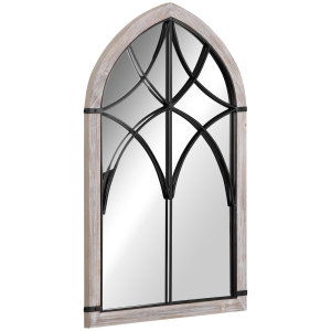 HOMCOM 36.5" x 23.5" Farmhouse Wall Mirror, Arch Window Mirror for Wall, Rustic Wood Grain