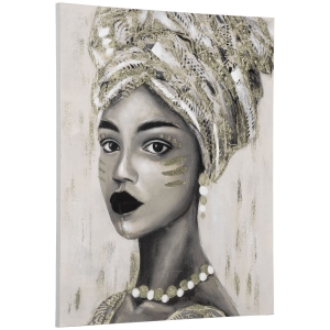 HOMCOM Hand-Painted Canvas Wall Art for Living Room Bedroom, Painting Gold African Woman, 39.25" x 31.5"