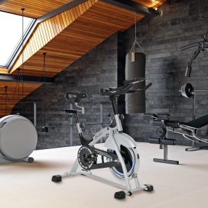 Soozier Indoor Exercise Bike Quiet Belt Drive Stationary, 33lbs Flywheel Cardio Workout Bicycle with Heart Rate, Adjustable Seat and Handlebar, LCD Monitor