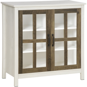 HOMCOM Kitchen Sideboard, Glass Door Buffet Cabinet, Accent Cupboard with Adjustable Storage Shelf, Distressed White