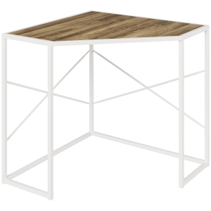 HOMCOM Corner Computer Desk with Steel Frame for Small Spaces, Writing Desk for Workstation, White