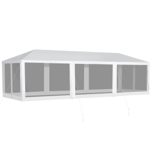 Outsunny 10' x 30' Easy Open Gazebo Canopy Wedding Party Tent with 8 Removable Mesh Side Walls - White
