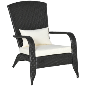 Outsunny Patio Adirondack Chair with All-Weather Rattan Wicker, Soft Cushions, Tall Curved Backrest for Deck or Garden, Cream White