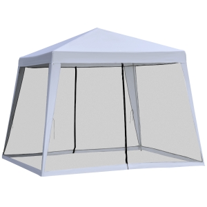 Outsunny 10' x 10' Folding Slant Leg Screened Sun Shelter Canopy Tent with Mesh Sidewalls - Grey