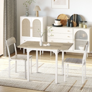 HOMCOM Foldable Dining Table Set for 2, Drop-Leaf Kitchen Table with 2 Chairs for Apartments, Studios, Natural