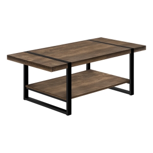 Monarch Industrial Farmhouse Rectangular Coffee Table with Fixed Shelf and Metal Legs - Brown Reclaimed Wood-Look/ Black Metal
