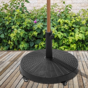 Outsunny 20.5" Round Resin Patio Umbrella Base Garden Parasol Holder Outdoor Offset Weight Stand with Braked Wheels