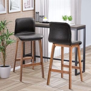 HOMCOM Modern Bar Stools Set of 2, Counter Height Bar Chair with PU Leather Wooden Frame Padding Seats for Dining Room Home Bar Brown