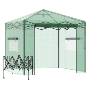 Outsunny 8' x 8' x 8' Portable Pop-up Walk-in Greenhouse with Roll-up Door & 2 Windows for Growing Flowers, Herbs, Vegetables