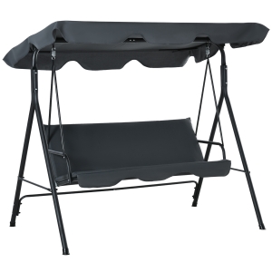 Outsunny 3-Person Porch Swing with Stand, Outdoor Swing for Patio Porch with Adjustable Tilt Canopy & Comfortable Swing Bench-Style Seat, Steel Frame, Grey