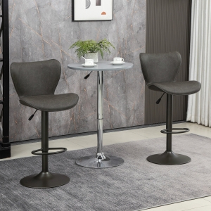 HOMCOM Swivel Bar Stools Set of 2, Adjustable Counter Height Bar Stools with Round Steel Base, Footrest, Dark Grey