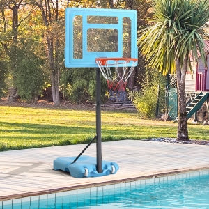 Soozier Poolside Basketball Hoop Stand, 36.5"-48.5" Height Adjustable Portable Hoop System Goal Stand, w/ Clear Backboard & Fillable Base for Adults & Kids, Blue
