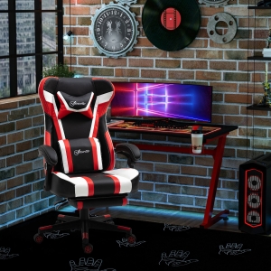 High Back Office Chair Reclining w/ Pillow Lumbar Height Adjustable Racing Gaming Chair Red
