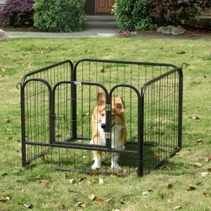 PawHut Metal Pet Playpen Puppy Dog Exercise Fence Pen with Gate Door Indoor Outdoor for Small Animal Rabbit, 32.25"x32.25"x23.5"