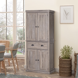HOMCOM 72.5" H Traditional Freestanding Kitchen Pantry Cabinet Traditional Spacious Storage Closet with 1 Drawer Kitchen Pantry Cupboard Cabinet, Wood Grain