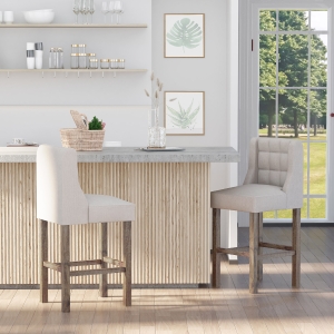 HOMCOM Modern Counter Bar Stools Tufted Upholstered Counter Chairs Set of 2 for Kitchen, Beige