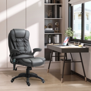 HOMCOM Heated Massage Executive Office Chair High Back Swivel Leather Adjustable Vibrating Furniture, Black