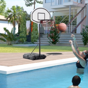 HOMCOM 51"-64" Height Adjustable Basketball System Poolside Hoop Stand Portable with Wheels