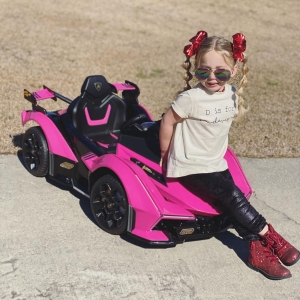 Aosom Kids Ride On Sports Car, 12V Battery Powered Electric Toy w/Parent Remote Control, Bluetooth, Horn, Music & LED Headlights Taillights for 3-6 Years Old, Pink