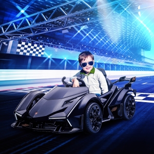 Aosom Kids Ride On Sports Car, 12V Battery Powered Electric Toy with Parent Remote Control, Bluetooth, Horn, Music & LED Headlights Taillights for 3-6 Years Old, Black
