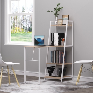 HOMCOM Foldable Office Desk with Storage Shelf Computer Workstation Dining Table
