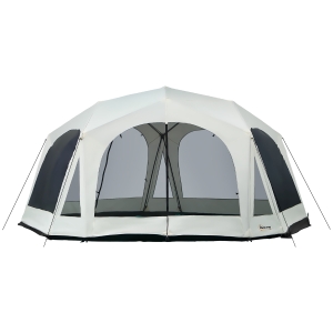 Outsunny 20-Person Camping Tent with Weatherproof Cover, Backpacking Family Tent with 8 Mesh Windows, 2 Doors & Portable Carry Bag for Fishing Hiking, Cream
