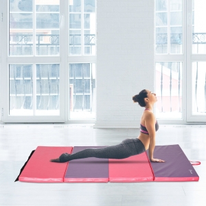 Soozier 4'x6'x2'' Folding Gymnastics Tumbling Mat, Exercise Mat with Carrying Handles for Yoga, MMA, Martial Arts, Stretching, Core Workouts, Pink and Purple